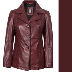 Womens Three Button Burgundy NEW Leather Blazer Sz M